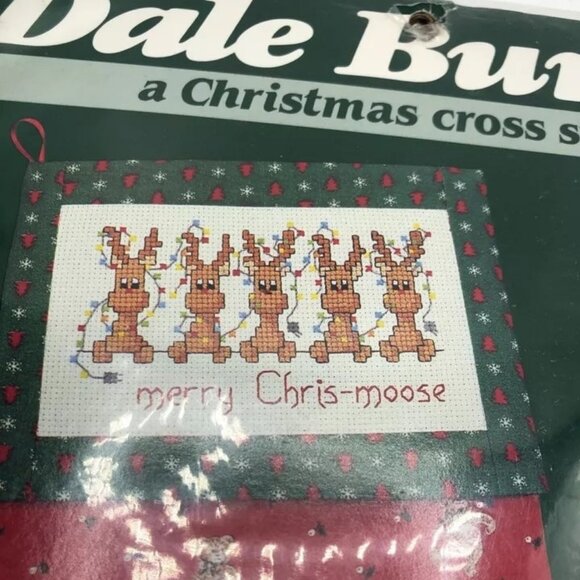 Dale Burdett Christmas Cross Stitch Kit Merry Chris-Moose 16" Stocking - SEALED - Picture 2 of 5